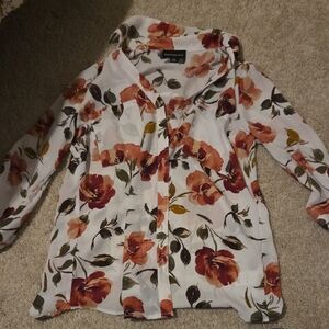 White and Pink Floral Blouse